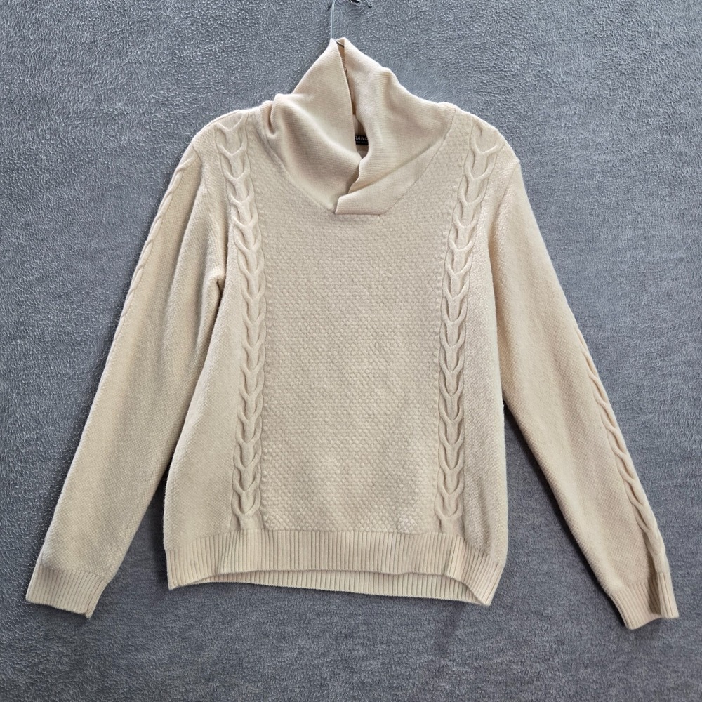Murano Women Sweater Large Cream Merino Wool Shawl Collar READ